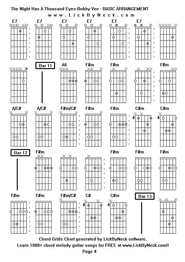 Chord Grids Chart of chord melody fingerstyle guitar song-The Night Has A Thousand Eyes-Bobby Vee - BASIC ARRANGEMENT,generated by LickByNeck software.